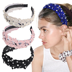 Vintage Lace Leaf Faux Pearl Hairband Solid Boho Headband