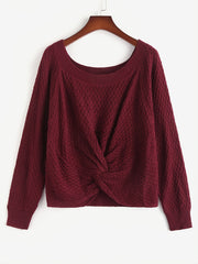 Twist Front Round Neck Long Sleeve Sweater