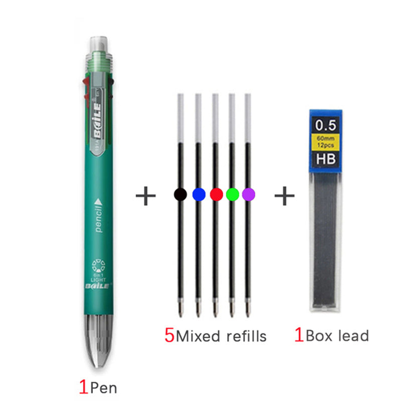 6-in-1 Multicolor Ballpoint Pens with Pencil