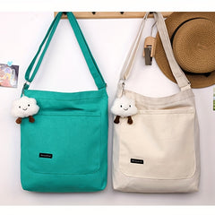 Solid Canvas Crossbody Bag Large Capacity Shoulder Bag For Travel