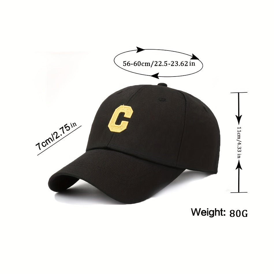 C Label Baseball Cap Cotton Solid Adjustable Sports Hat Outdoor Sunscree