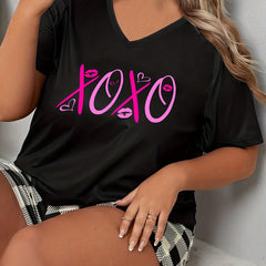  Lip & Heart Print V Neck Pajama Top