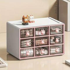 Plastic Cartoon Storage Box Desktop Organizer Nine Grids Keep Desk Tidy