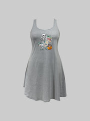  Halloween Nightdress Women's Skull & Pumpkin Print Tank Sleep Dress