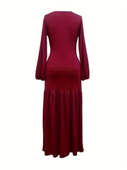  Lantern Sleeve Maxi Smock Dress