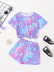 2pcs Toddler Girls Tie Dye Bow T Shirts & Shorts Set Kids Summer Clothes