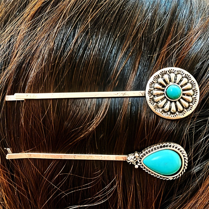Vintage Turquoise Alloy Hair Clip Western Style Hair Accessories