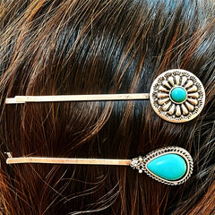 Vintage Turquoise Alloy Hair Clip Western Style Hair Accessories