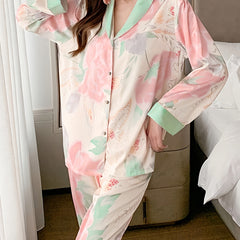 Floral Print Lounge Set Long Sleeve Top & Pants Women's Loungewear
