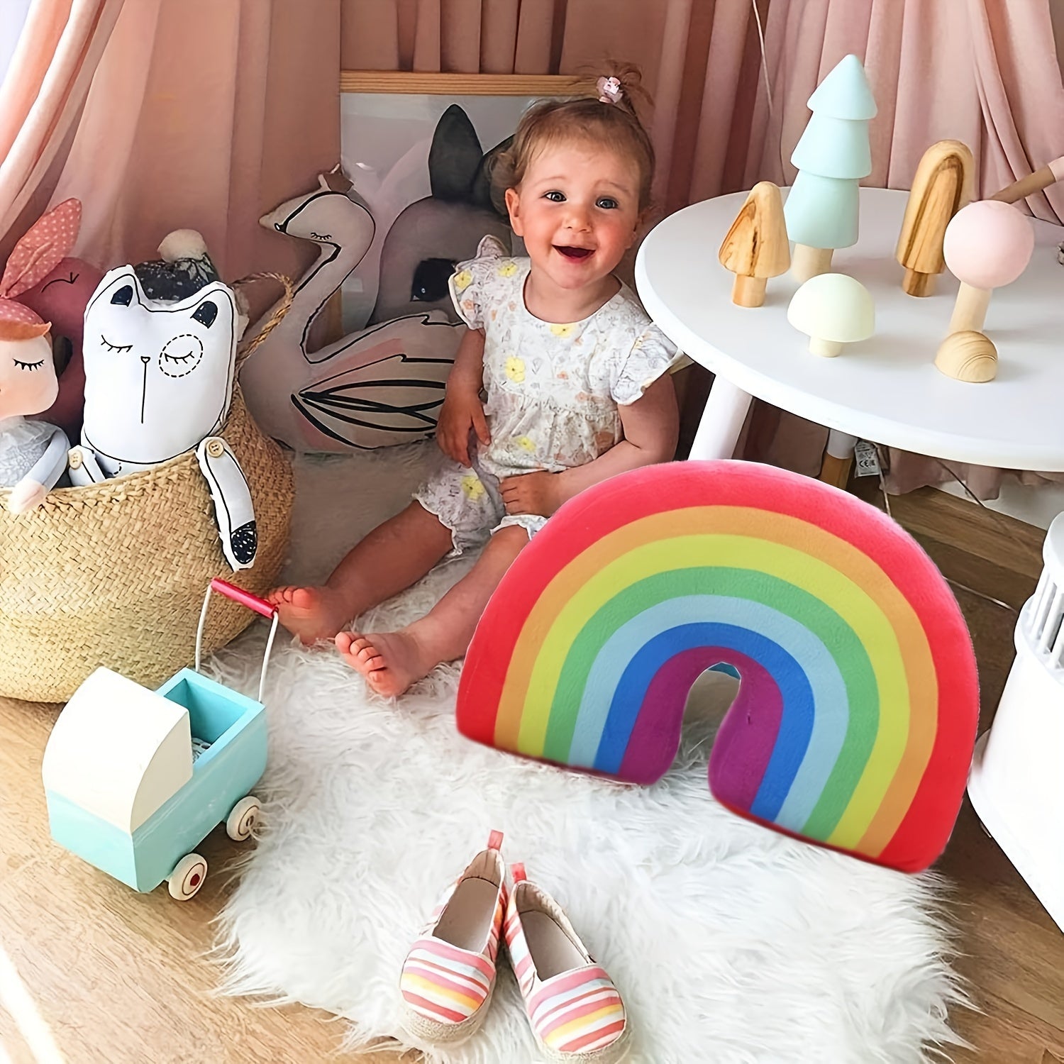 Rainbow Shaped Pillow Plush Decorative Travel Pillow Creative Cushion