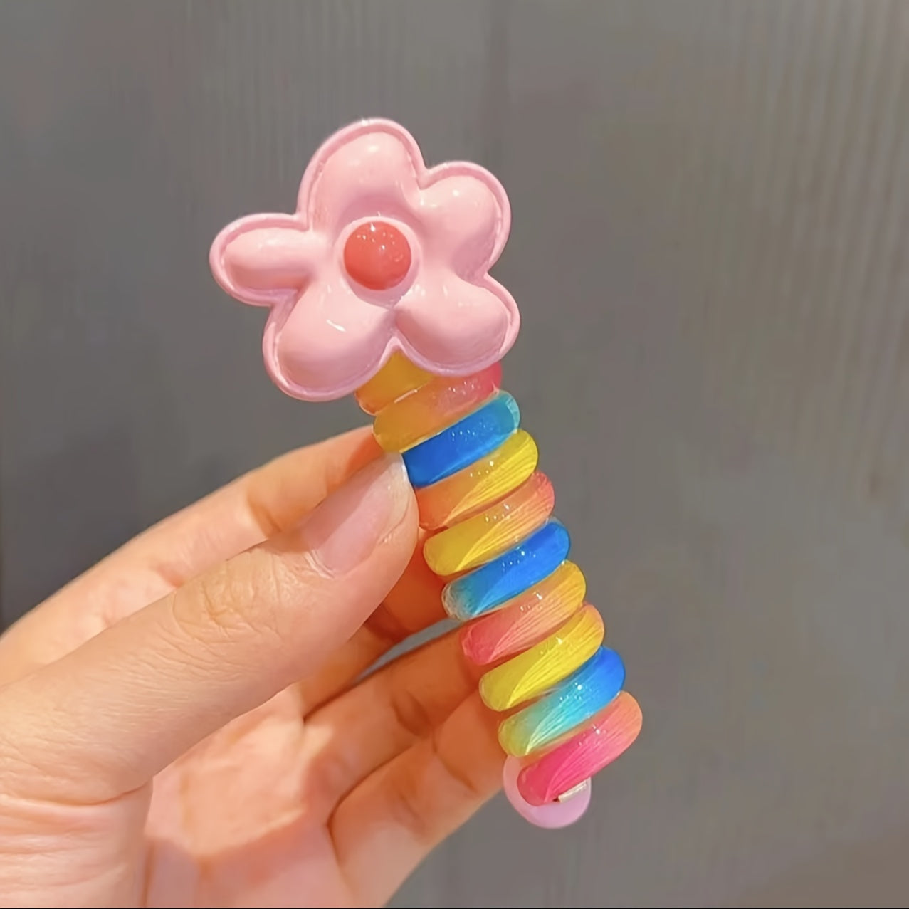 Gradient Phone Cord Hair Tie Fresh Flower & Butterfly Decor