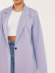  Solid Long Sleeve Lapel Collar Workwear Blazer