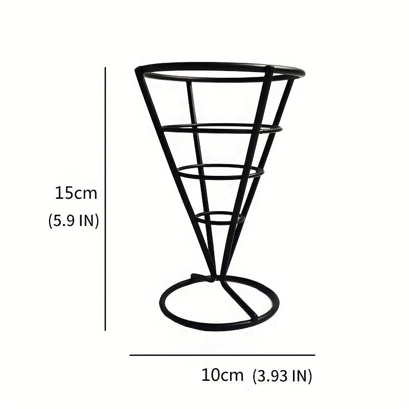 Metal Wire French Fry Holder with Sauce Dipper for Finger Food Cones