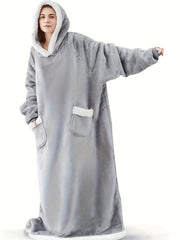  Flannel Lounge Robe Hooded Winter Fleece Blanket