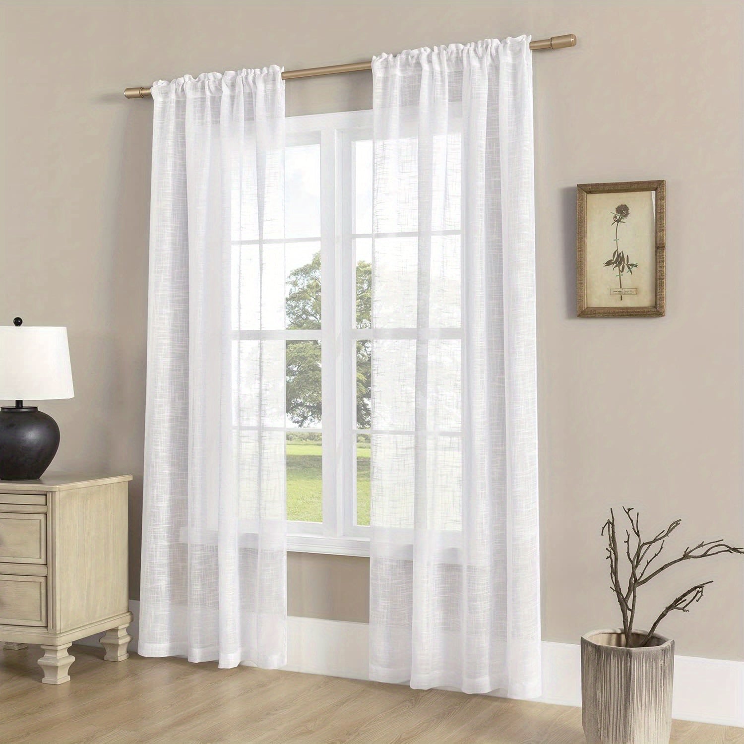 1panel Sheer Curtain Semi Privacy Faux Linen Curtains