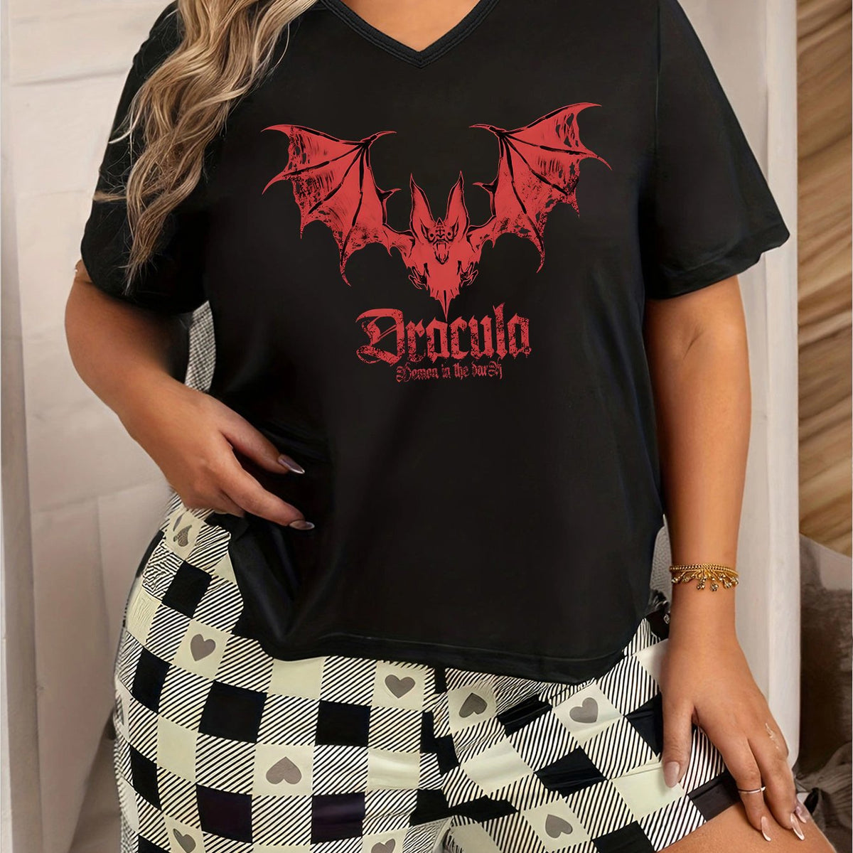  Gothic Loungewear Top Women's Bat Print Short SL
