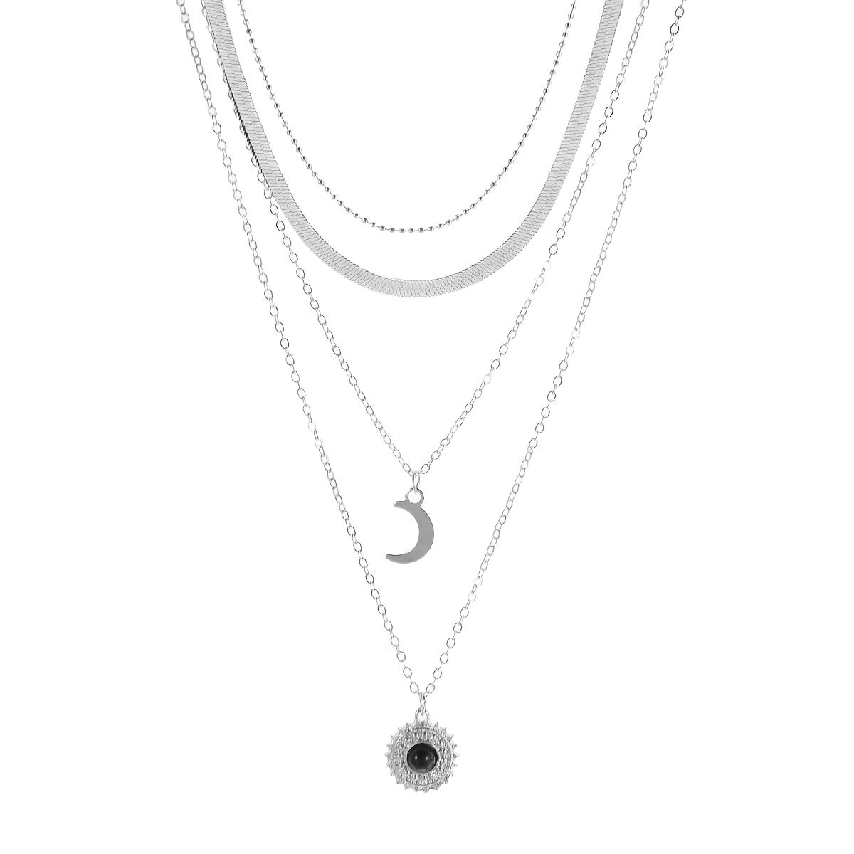 Layered Sun Moon Pendant Necklace Women's Jewelry