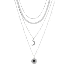 Layered Sun Moon Pendant Necklace Women's Jewelry