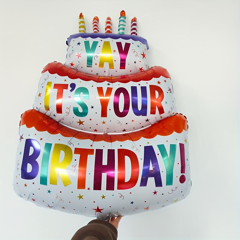 3 Layer Cake Aluminum Balloon Birthday Party Decoration with Colorful Candle