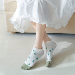Floral Print & Ruffle Ankle Socks for Women
