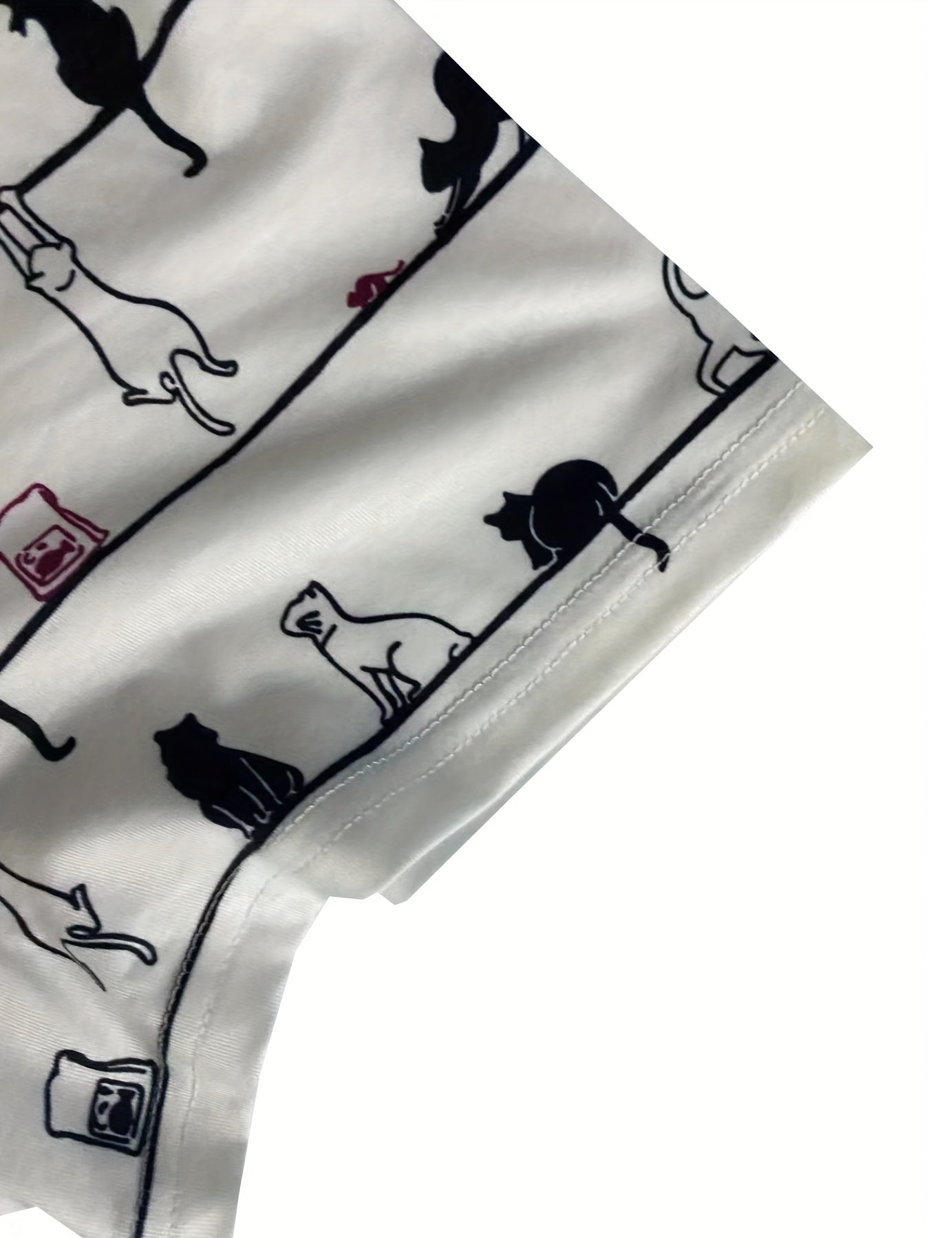  Cat Print Short Sleeve Round Neck Dress