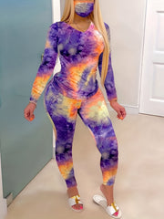  Tie Dye Long Sleeve V Neck Tee & Leggings Set