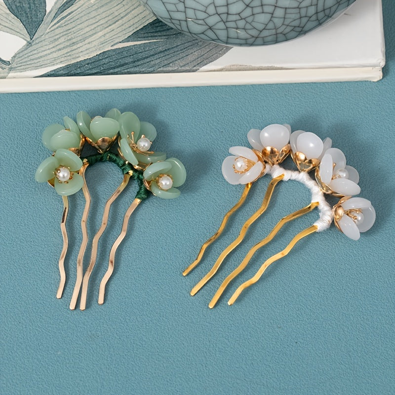 Flower Jade Hairpins Classic Hair Comb Hair Accessories