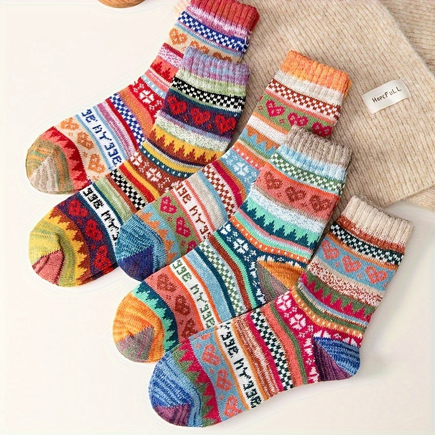 5 Pairs Heart Print Socks Warm Mid Tube Women's Stockings