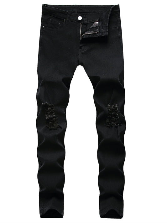 Men's Ripped Knee Slim Fit Stretch Jeans