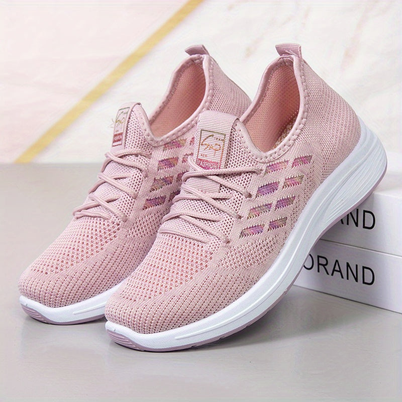Women's Breathable Knit Sports Shoes Lace Up Low Top Running Sneakers