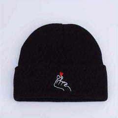 Love Gesture Embroidered Beanie Warm Skull Cap Couple Knit Hat