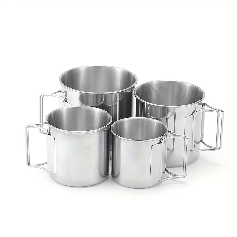 Outdoor 304 Stainless Steel Cup with Folding Handle, Convenient Beer Cup