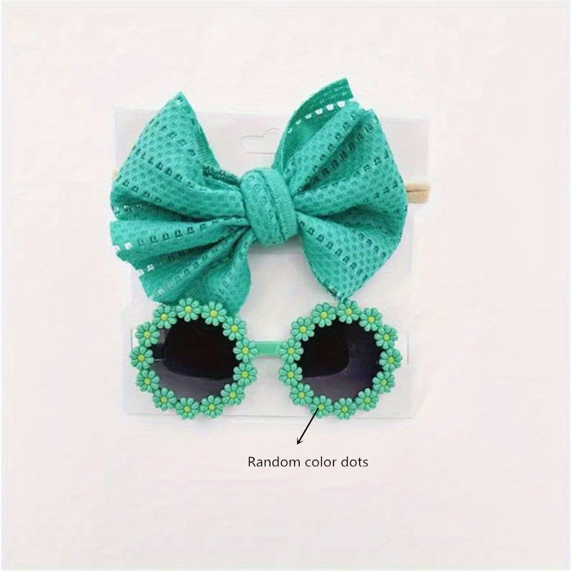2pcs Girls Teen Flower Decor Sunglasses & Headband Set