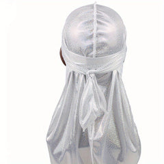Sparkly Satin Durags Elastic Turban Head Wraps Hip Hop Solid Bandanas