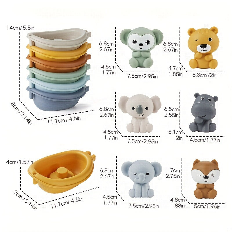 Animal Finger Puppets & Stacking Boats Bath Time Toys for Toddlers