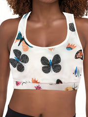  Bra Women's Plus Butterfly Print Racer Back Yoga Bralette