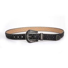 Rhinestone Inlaid PU Belt Western Cowgirl Belts Studded