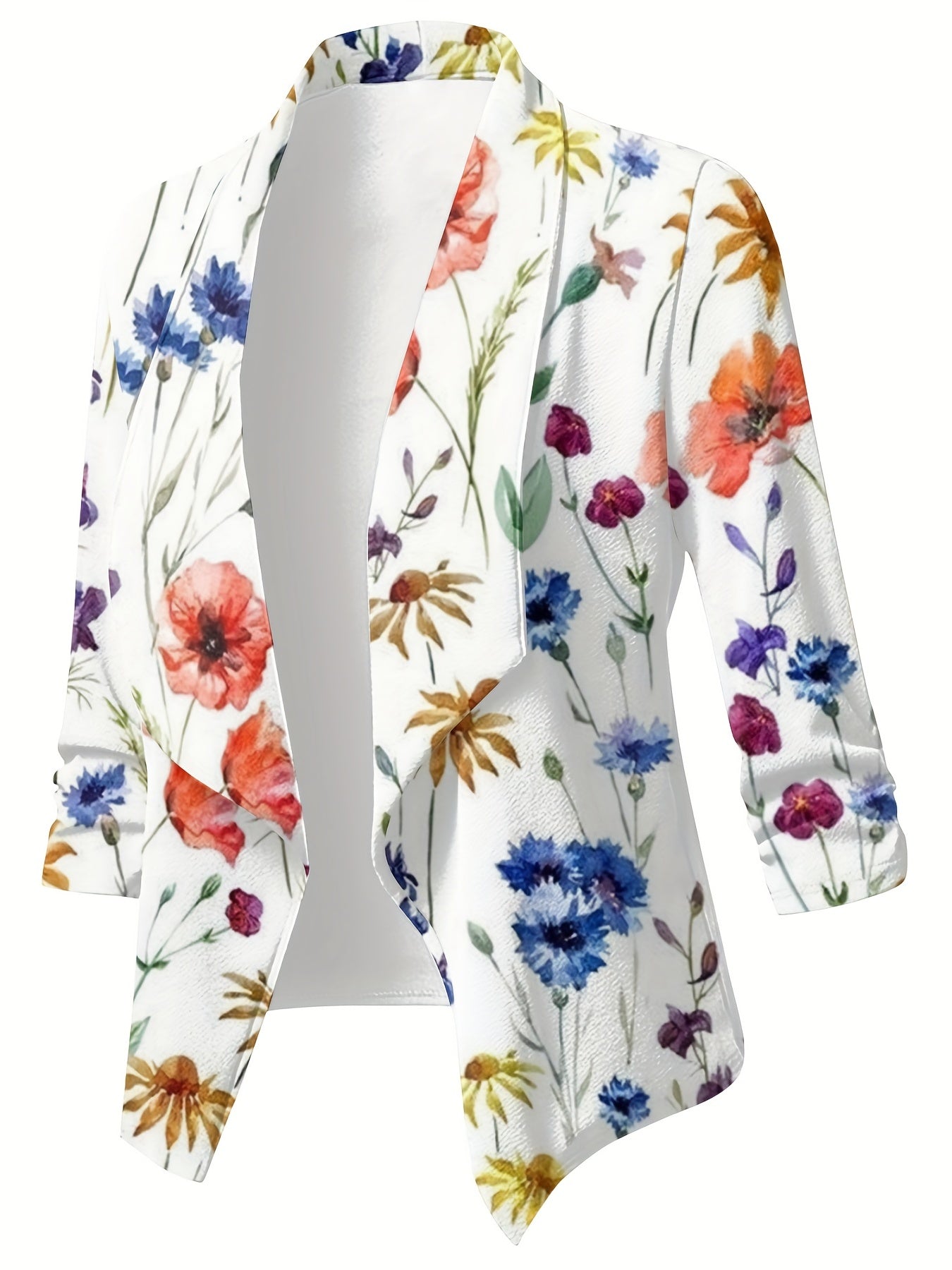  Floral Print Long Sleeve Lapel Collar Blazer