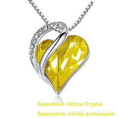 12 Months Birthstone Love Heart Pendant Necklace Jewelry Gift For Women