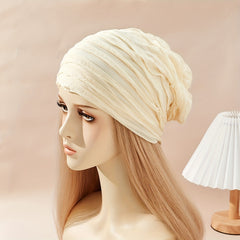 Lace Pleated Beanie Solid Elastic Skull Hat Thin Breathable Casual Chemo Hats