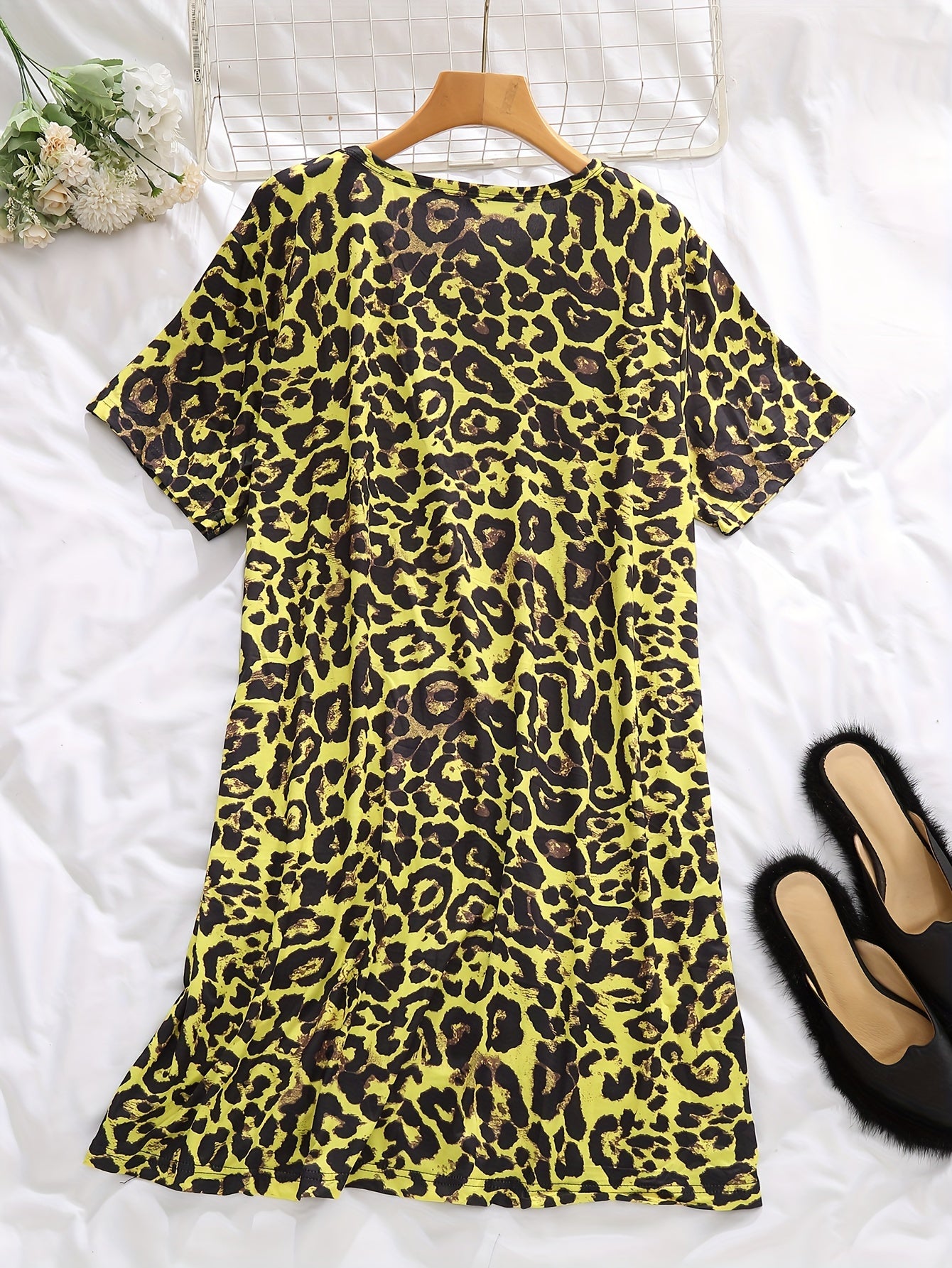  Leopard Print Short Sleeve Nightdress