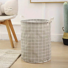 Circular Linen Foldable Storage Basket for Clothes
