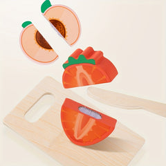 Wooden Play Kitchen Pretend Food Fruit Seafood Cutting Board Toy