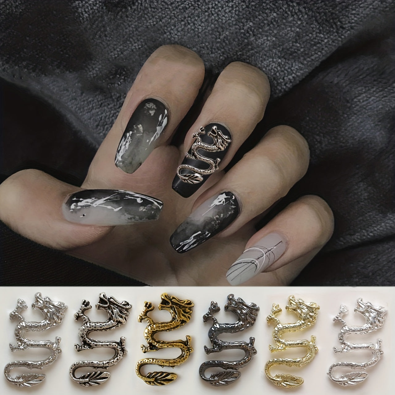 5pcs 3D Dragon Nail Charms Vintage Chinese Style Nail Art Accessories