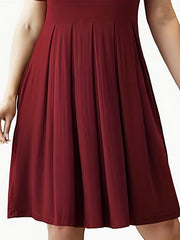Women's Plus Solid Short Sleeve Casual Dress with Pockets