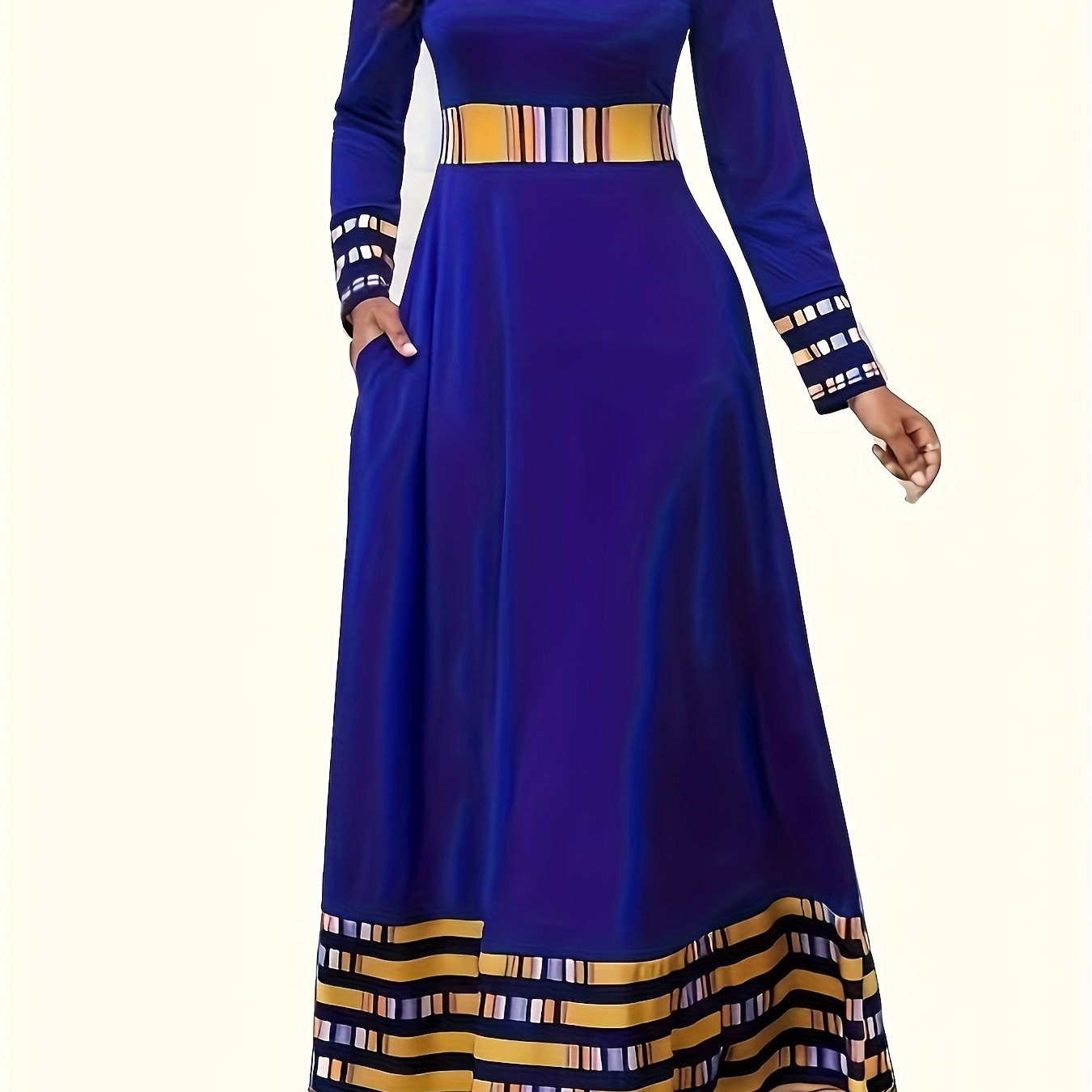  Geometric Print Maxi Dress With Pockets