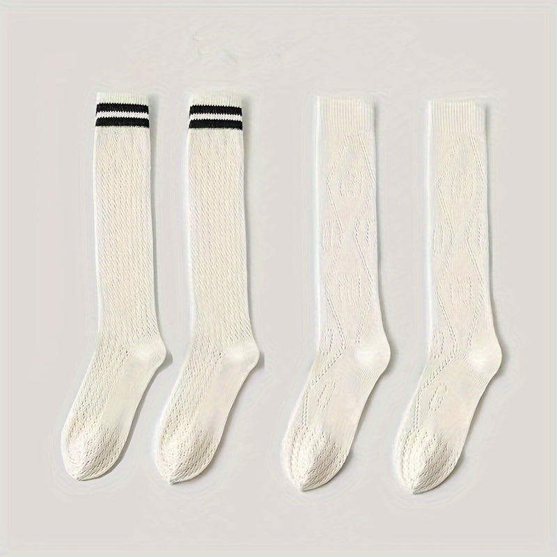 Striped Calf Socks Knee High Hollow Out Women's Stockings