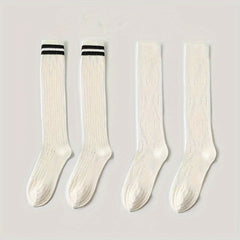 Striped Calf Socks Knee High Hollow Out Women's Stockings