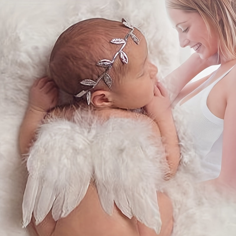 Cute 2 Piece Leaf Headband & Angel Feather Set for 0-3 Month Baby