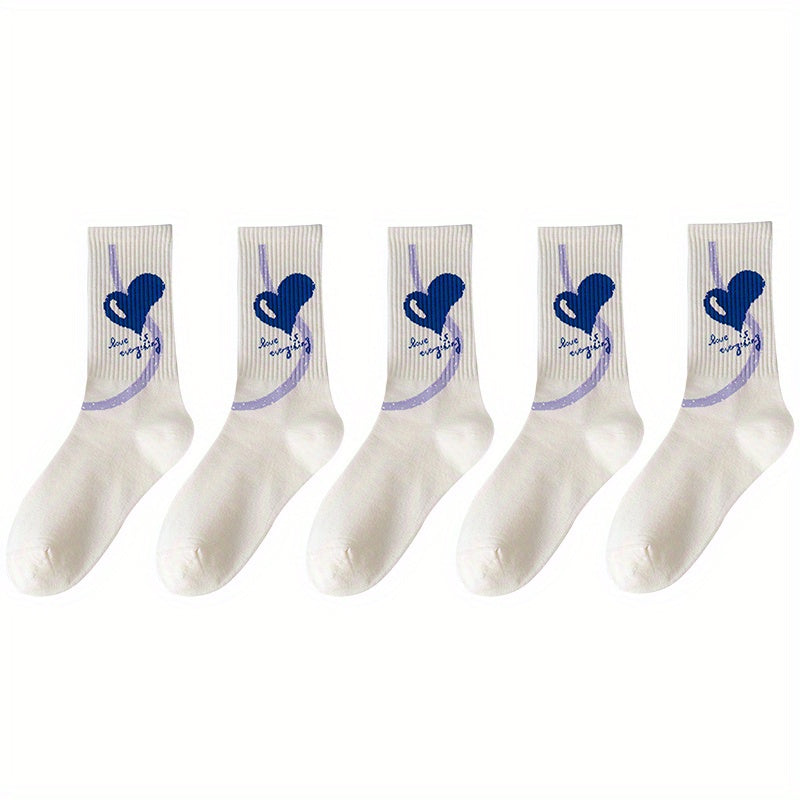 5 Pairs Heart & Floral Print Tube Socks Women's Stockings